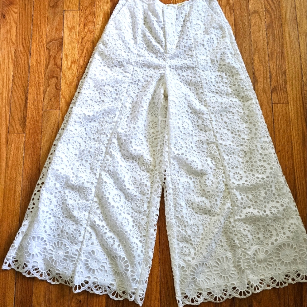 Anthropologie Maeve wide leg eyelet pants.